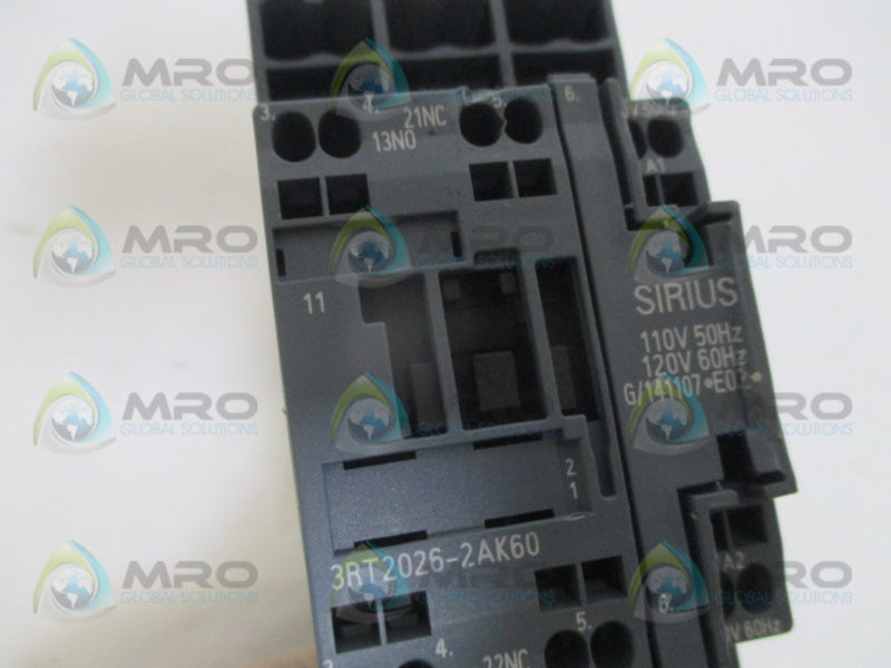 SIEMENS 3RT2026-2AK60 CONTACTOR (AS PICTURED) NSNP
