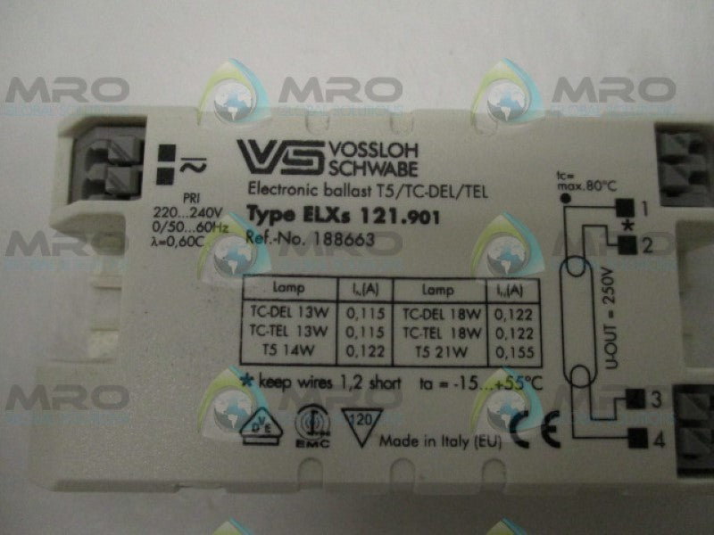 VOSSLOH SCHWABE ELXS121.901 188663 ELECTRONIC BALLAST  UNMP