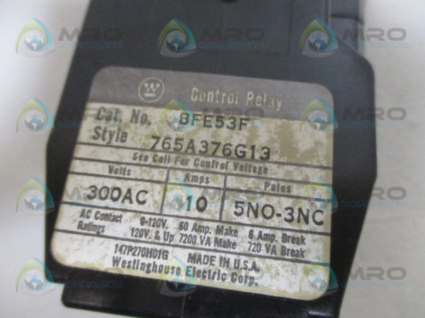 WESTINGHOUSE BFE53F CONTROL RELAY (AS PICTURED) UNMP
