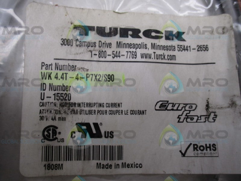 TURCK WK4.4T-4-P7X2/S90 EUROFAST MOLDED CORDSET NSMP