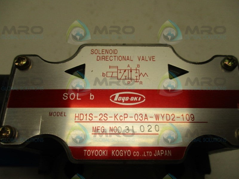 TOYOOKI KOGYO HD1S-2S-KCP-03A-WYD2-109 DIRECTIONAL VALVE 24VDC NSNP