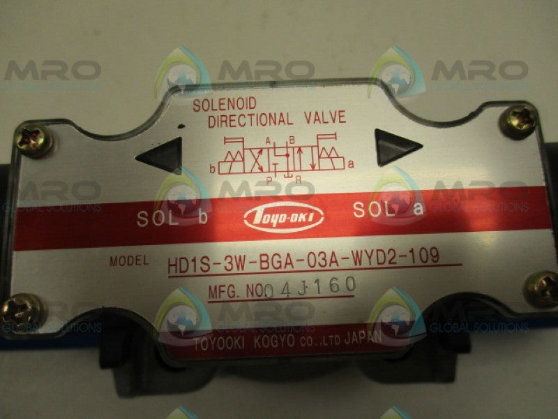 TOYOOKI KOGYO HD1S-3W-BGA-03A-WYD2-109 DIRECTIONAL VALVE 24VDC NSNP