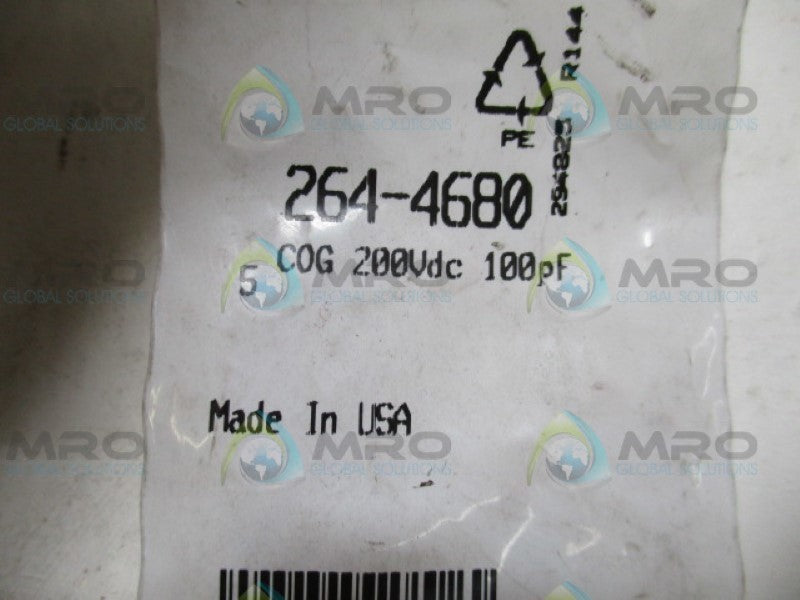 KEMET C315C101J2G5CA 264-4680 RADIAL CERAMIC CAP (PKG OF 5) NSMP