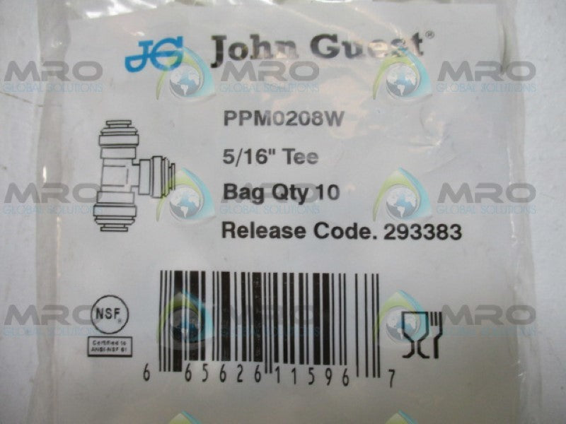 JOHN GUEST PPM0208W TEE FITTING 5/16" (PKG OF 10) NSMP