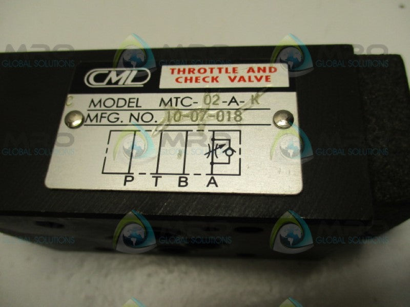 CML MTC-02-A-K THROTTLE CHECK VALVE NSNP