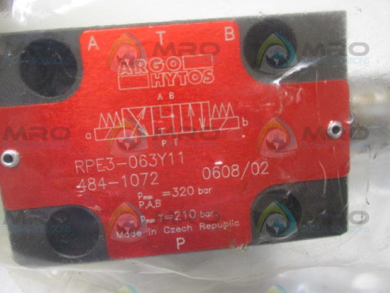 ARGO HYTOS 484-1072 RPE3-063Y11 DIRECTIONAL VALVE (AS PICTURED) NSNP