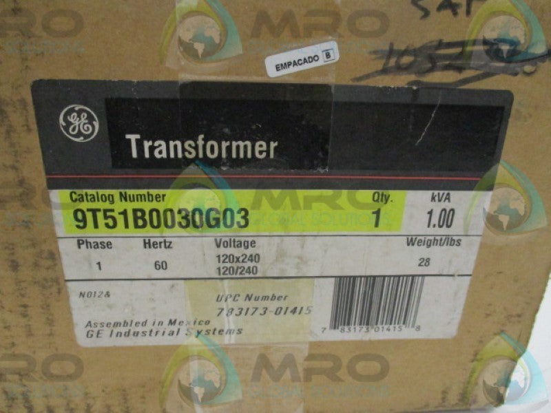 GENERAL ELECTRIC 9T51B0030G03 TRANSFORMER 120/240V NSMP
