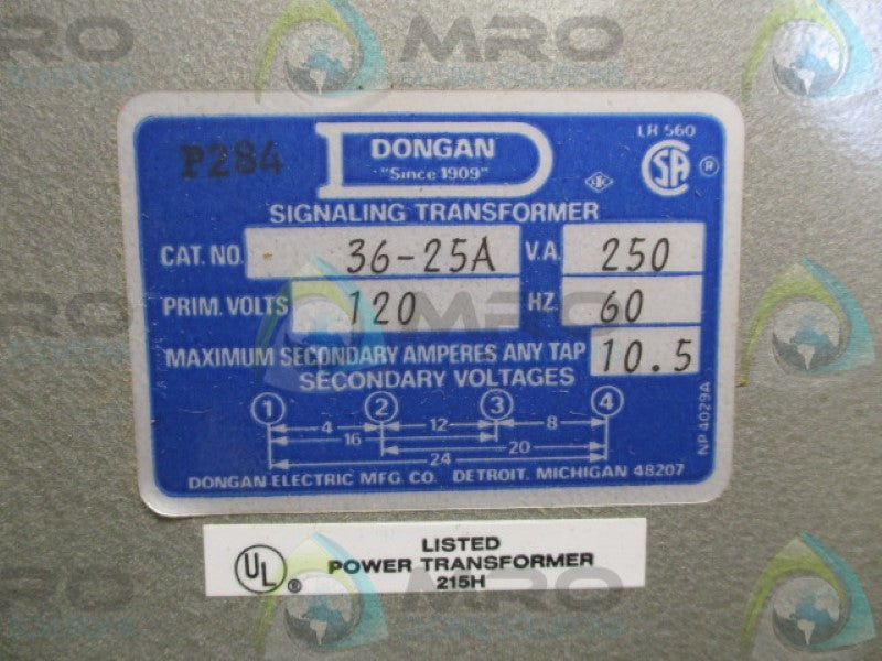 DONGAN 36-25A SIGNALING TRANSFORMER 120/4-24V NSMP