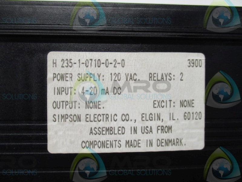 SIMPSON H235-1-0710-0-2-0 PANEL METER 120VAC  UNMP