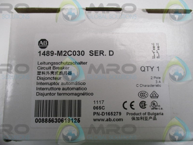 ALLEN BRADLEY 1492-CB2G030 SER. D CIRCUIT BREAKER 3A   NSMP