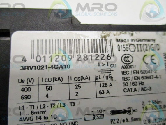 SIEMENS 3RV1021-4CA10 MOTOR CIRCUIT PROTECTOR 17-22A (AS PICTURED)  UNMP