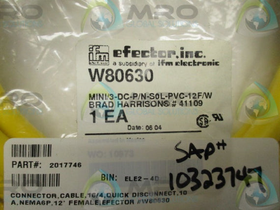 IFM EFECTOR 41109 W80630 MINI/3-DC-P/N-S0L-PVC-12F/W  NSMP