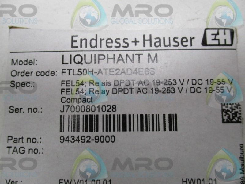 ENRESS+HAUSER 943492-9000 FTL50H-ATE2AD4E6S TUNING FORK LIQUIPHANT NSNP