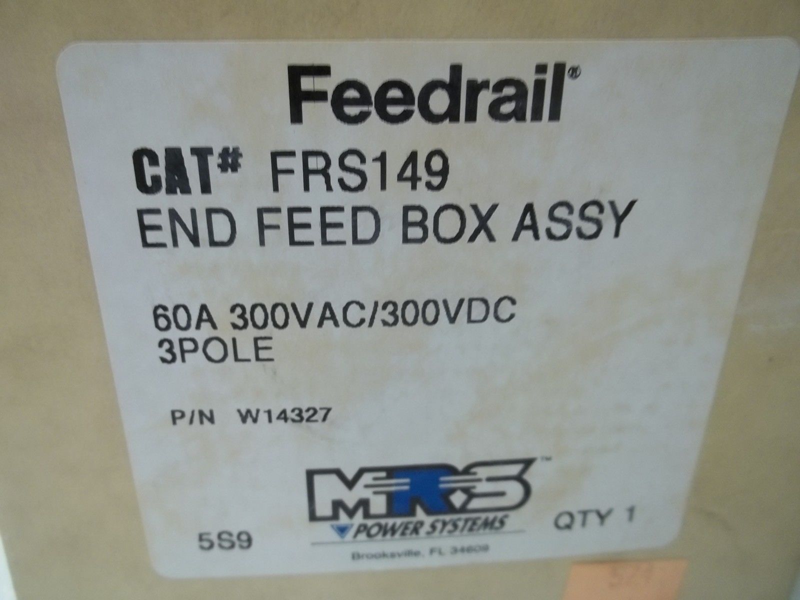 MRS POWER SYSTEM FRS149 END FEED BOX ASSY 60A 300VAC/300VDC 3POLEUNMP