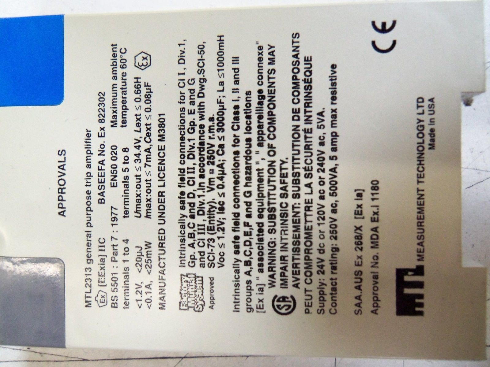 MTL TRIP AMPCIFIER MTL2313A *USED*