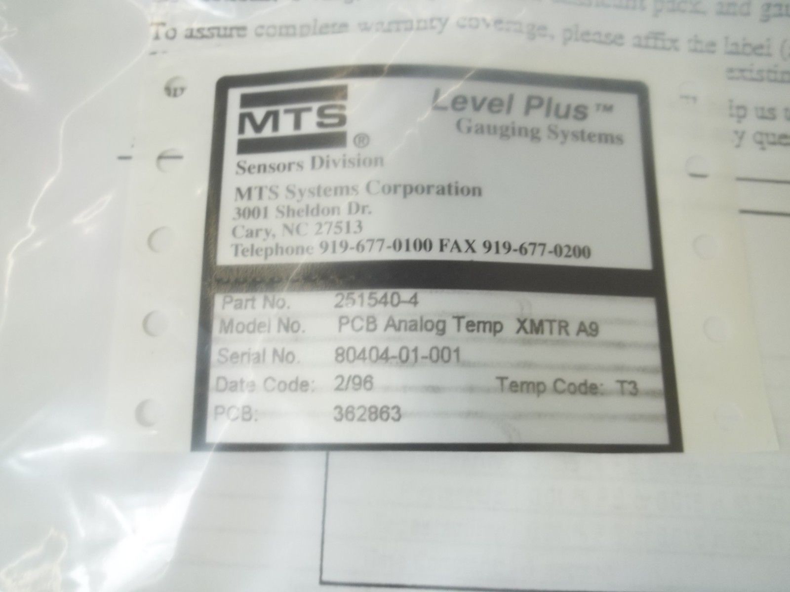 MTS 251540-4 PCB ANALOG TEMP XMTR A9 NSMP