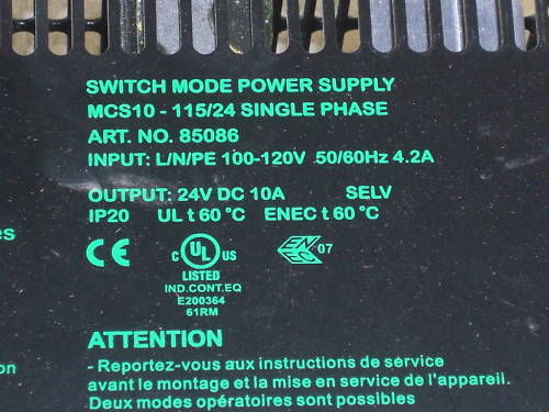 MURR ELEKTRONIK MCS10 SWITCH MODE SUPPLY 85086 UNMP