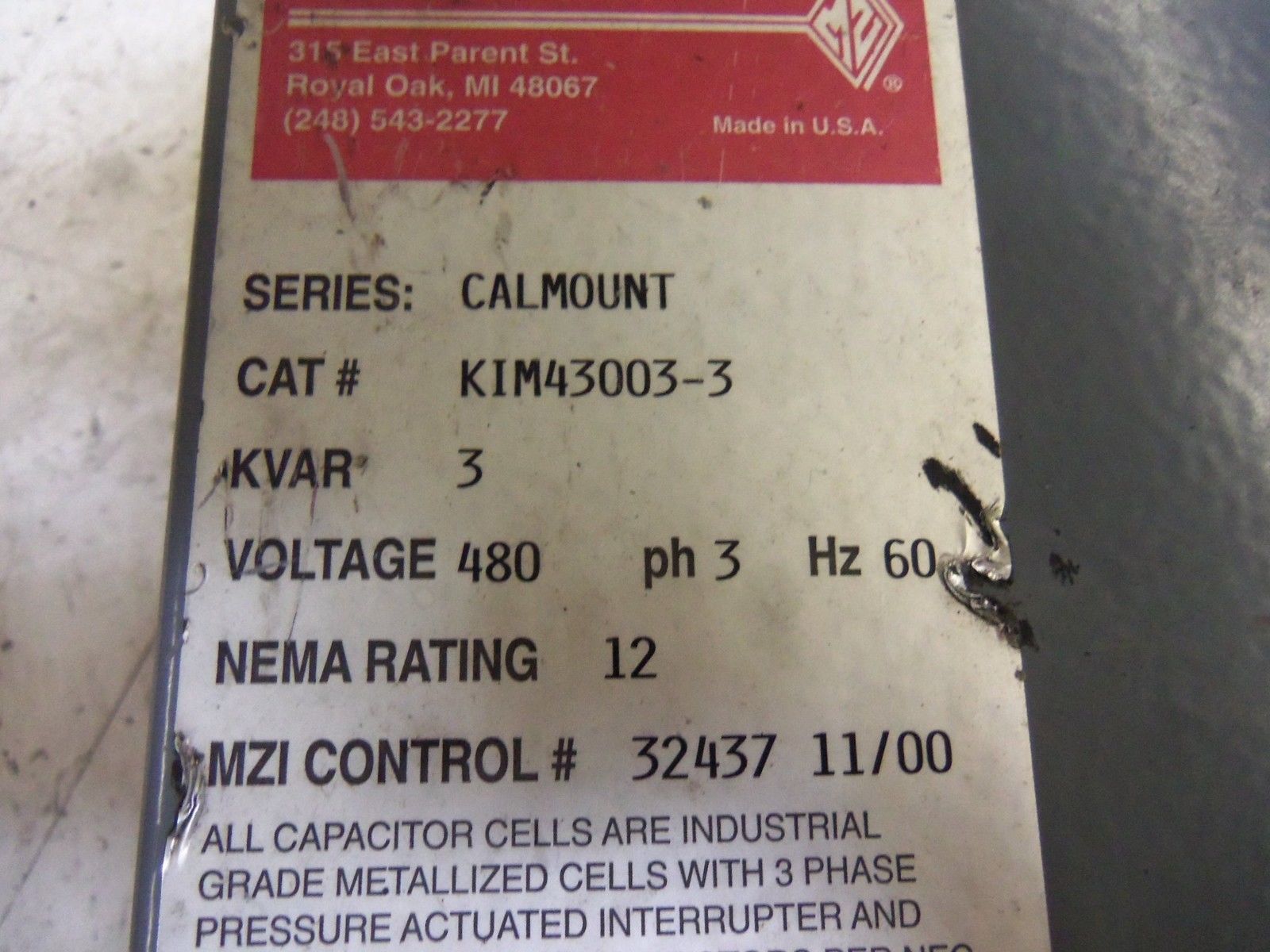 MYRON ZUCKER KIM43003-3 POWER CAPACITOR UNMP