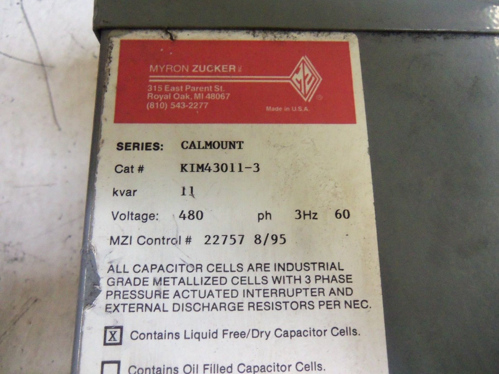 MYRON ZUCKER KIM43011-3 POWER CAPACITOR UNMP
