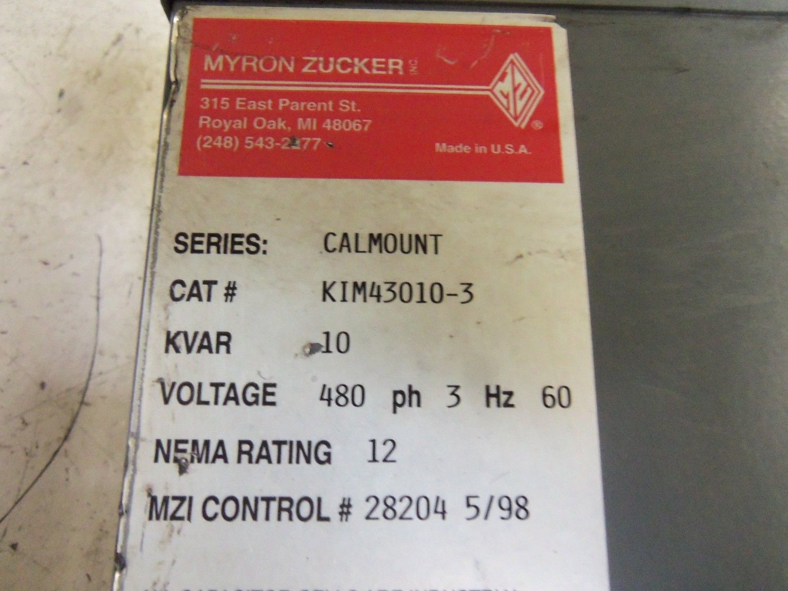 MYRON ZUCKER KIM43010-3 POWER CAPACITOR UNMP