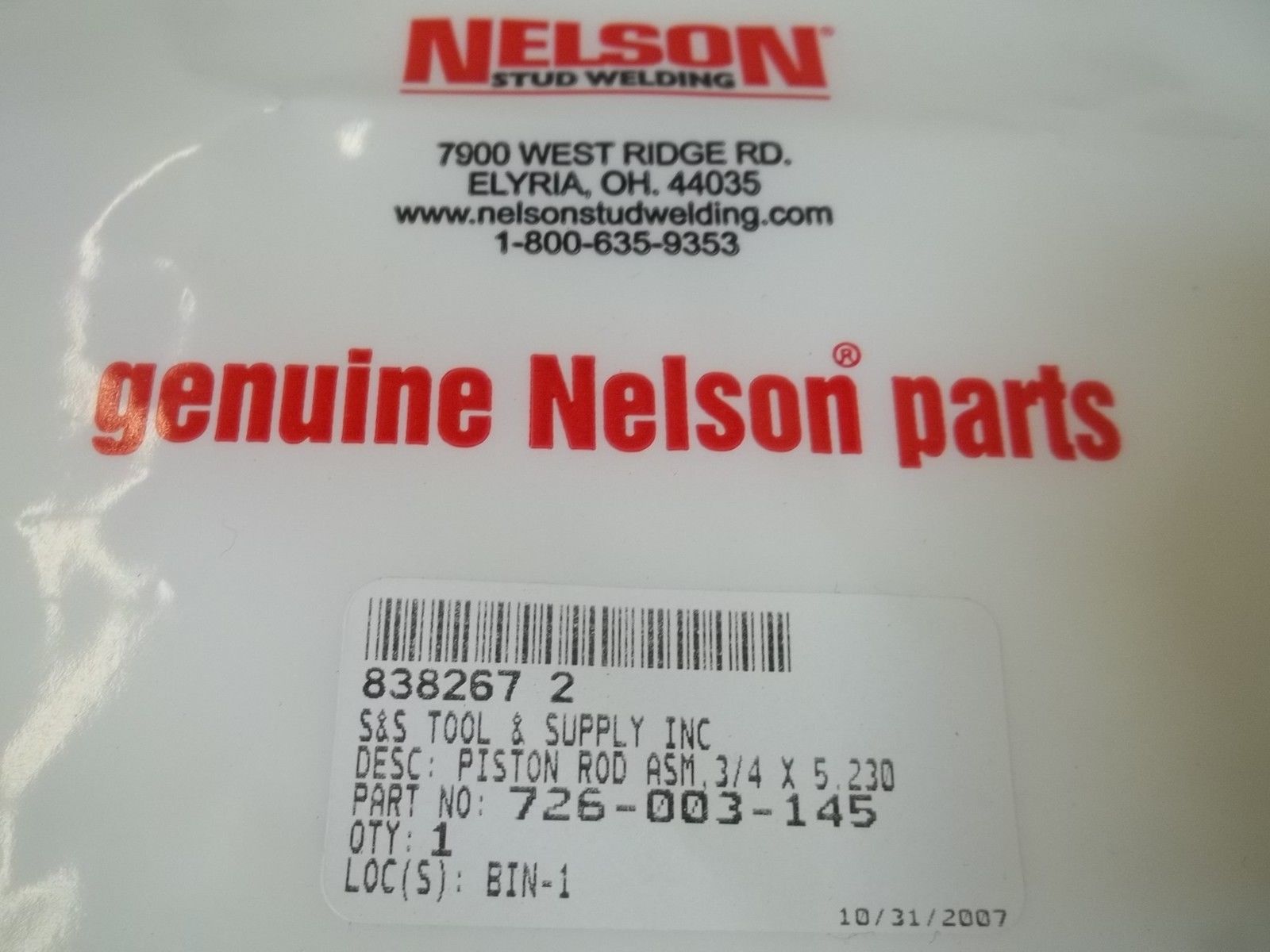 NELSON 726-003-145 PISTOL ROD ASM. 3/4 X 5.230 NSMP
