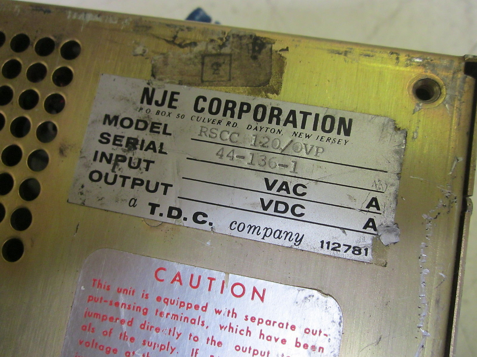 NJE CORPORATION RSCC 120/OVP POWER SUPPLY  UNMP