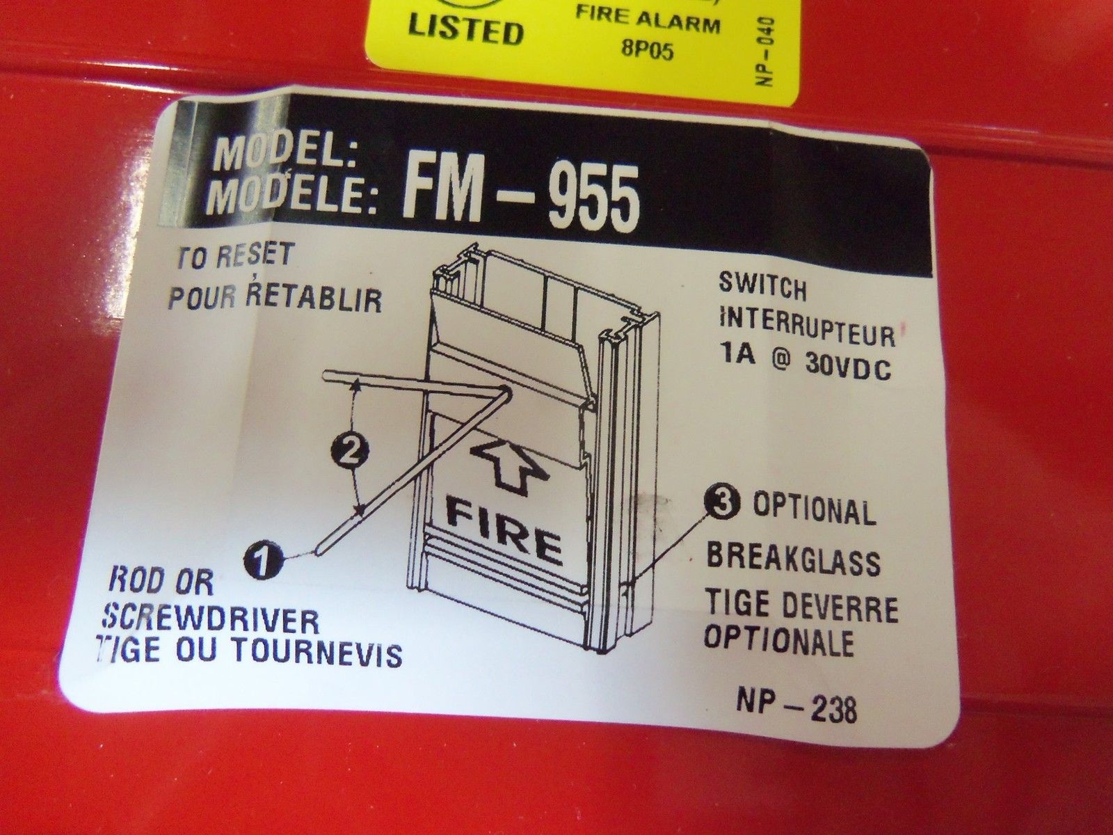 NOTIFIER SWITCH INTERRUPTEUR FM-955  NSNP