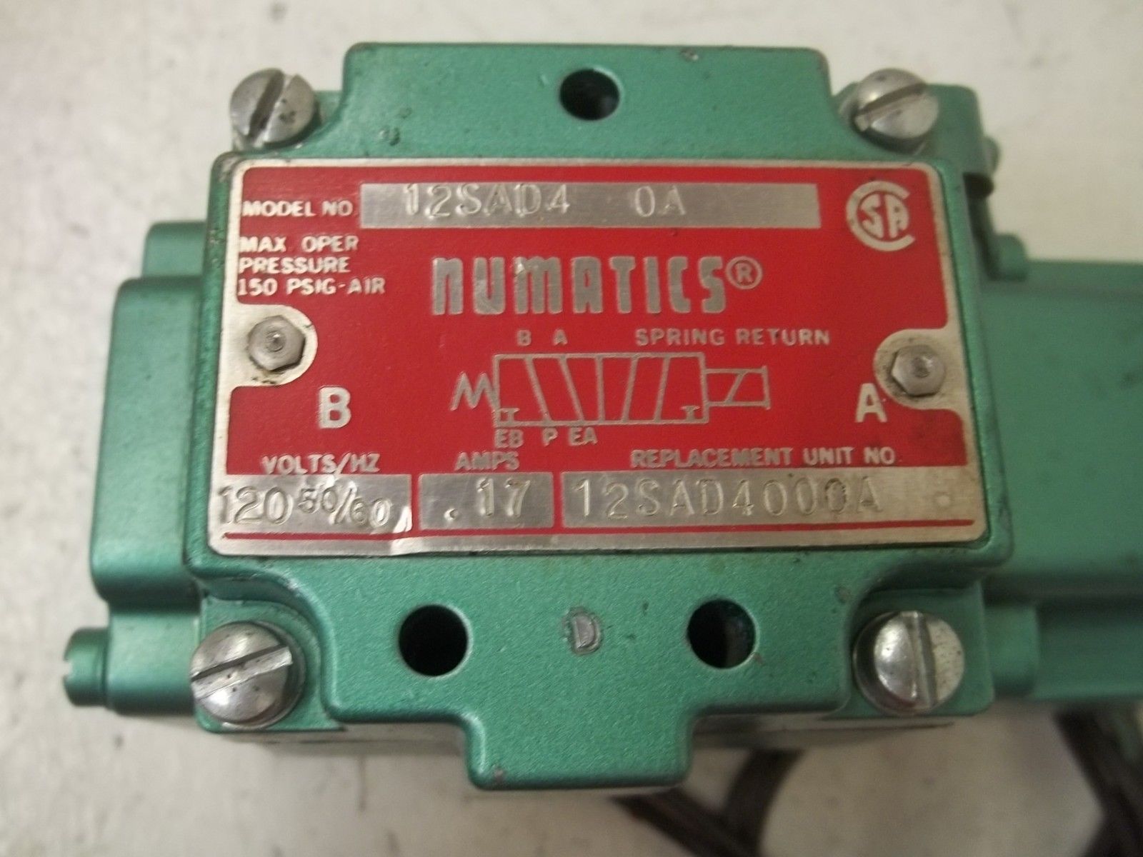 NUMATICS 12SAD4 0A SOLENOID VALVE UNMP
