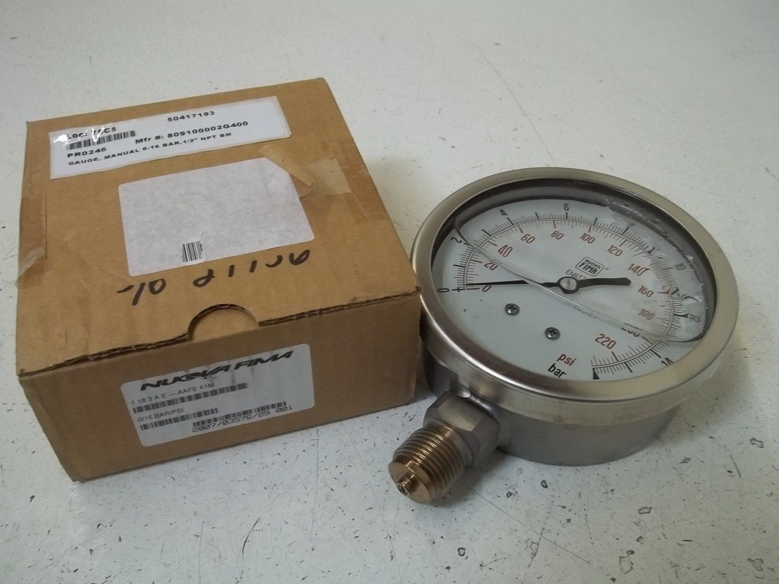 NUOVA 1183E-AAFE41M PRESSURE GAUGE 0/16 BAR/PSI NSMP