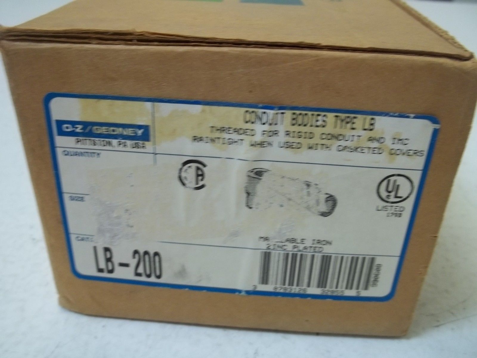 O-Z/GENDNEY LB-200 CONDUIT BODIES TYPE LB NSMP