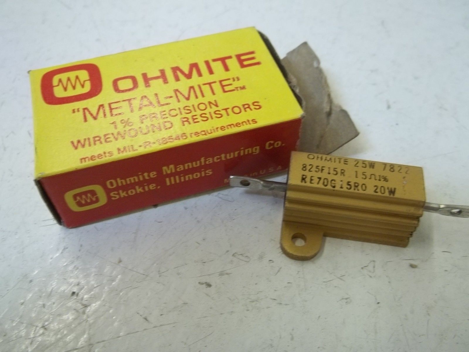 OHMITE 825F15R RESISTOR 15OHMS 25W NSMP