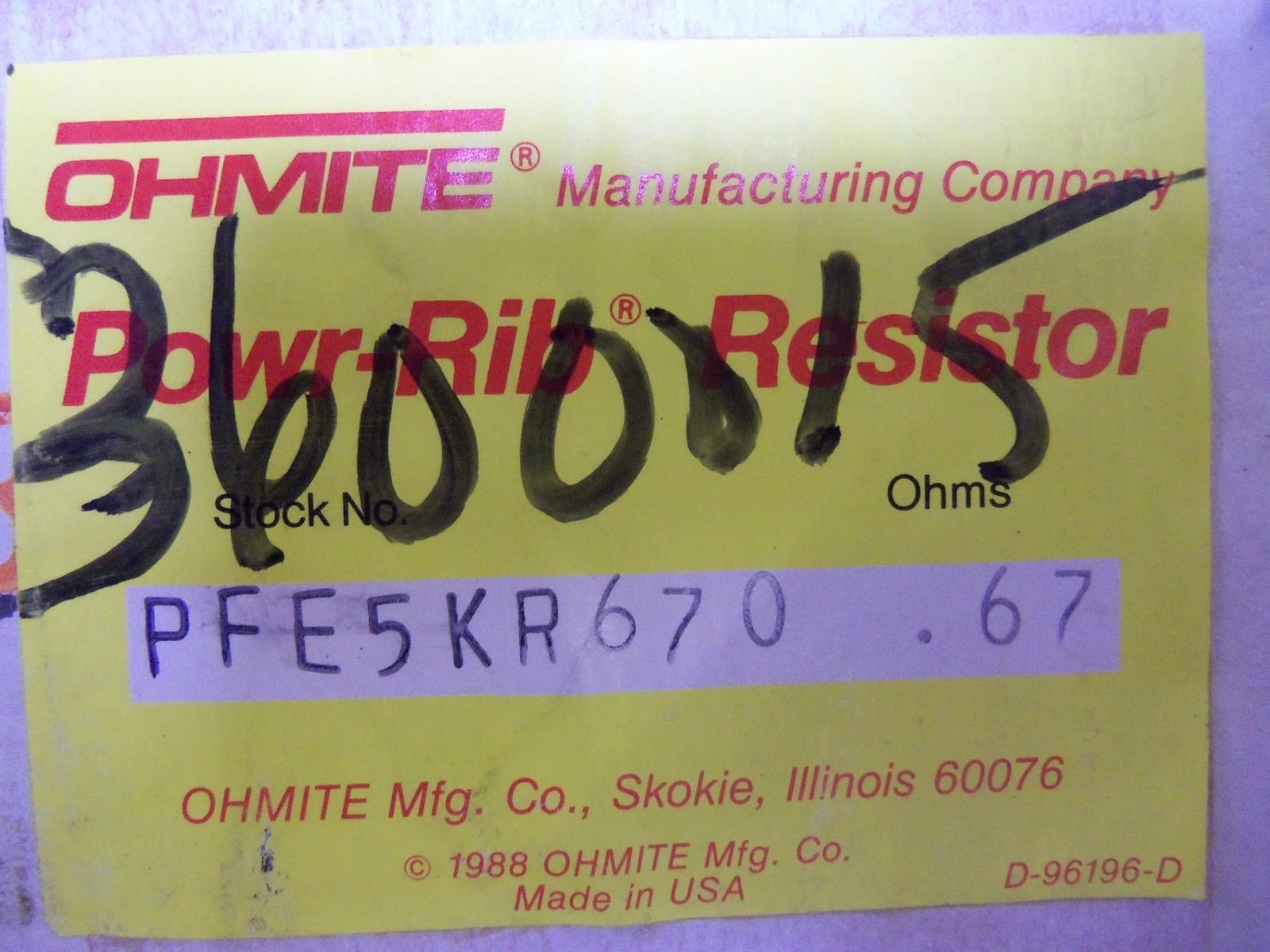 OHMITE PFE5KR670 RESISTER NSMP