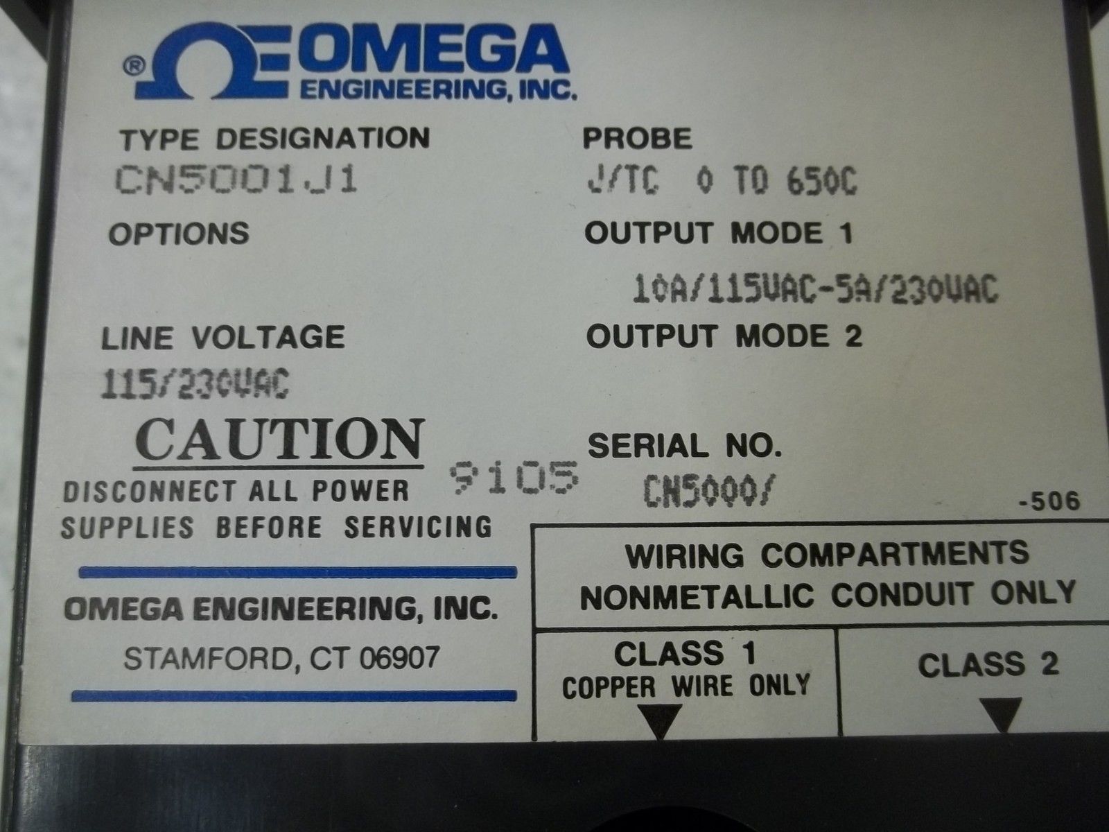 OMEGA CN5001J1 TEMPERATURE CONTROLLER UNMP