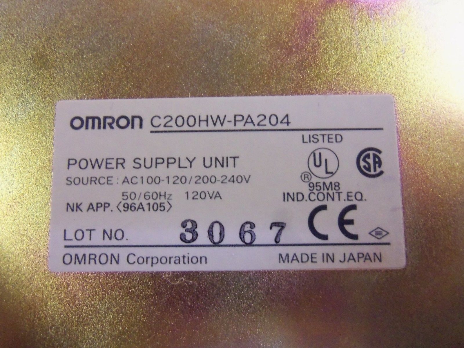OMRON C200HW-PA204 POWER SUPPLY (AS PICTURED) UNMP