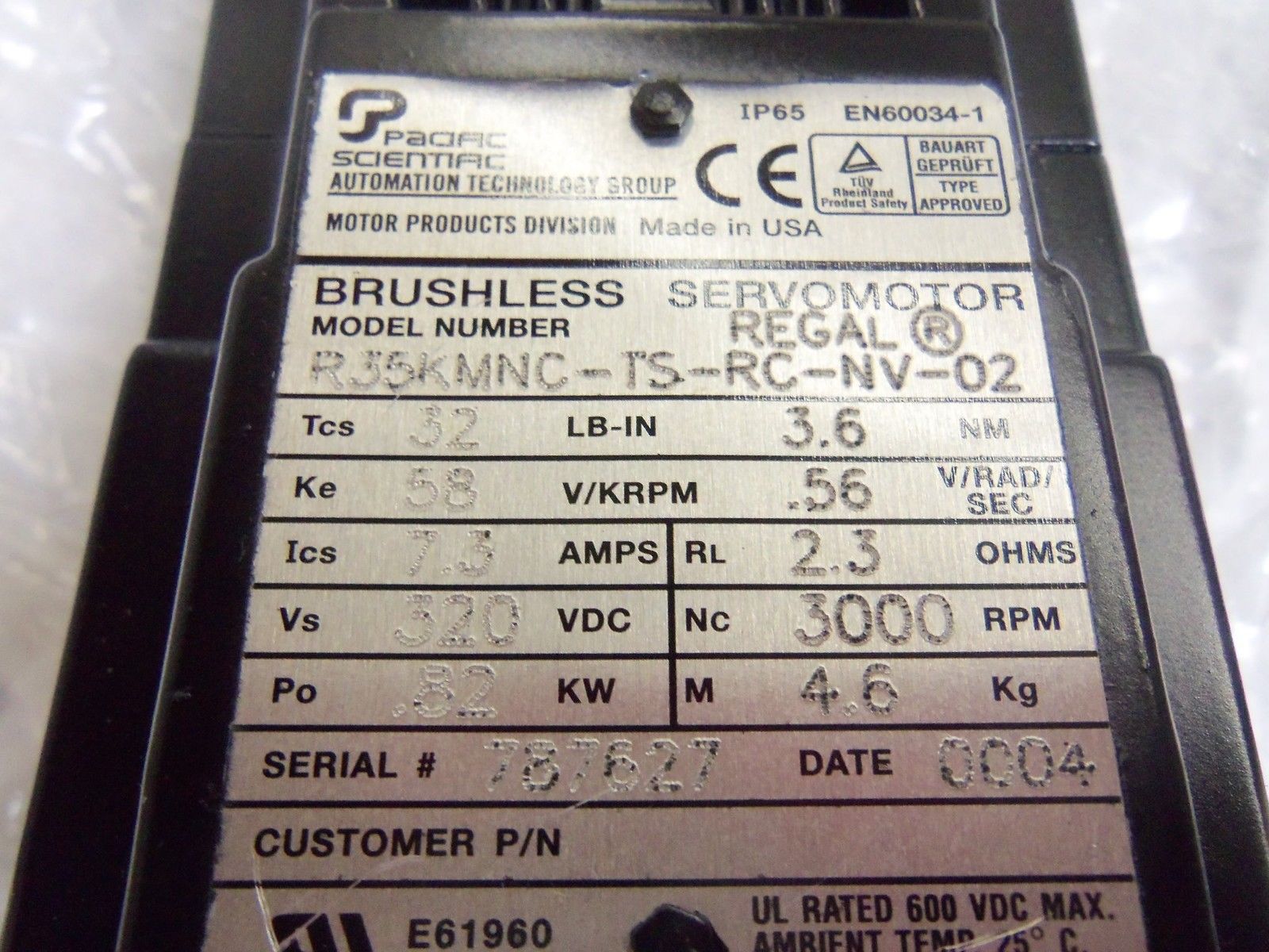 PACIFIC SCIENTIFIC R35KMNC-TS-RC-NV-02 SERVO MOTOR NSMP