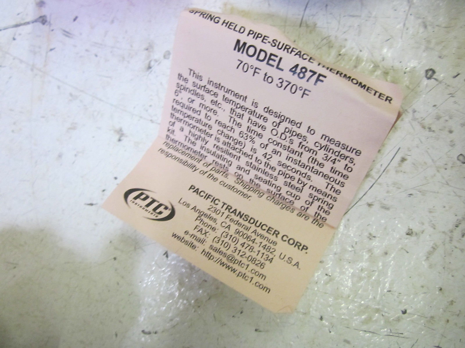 PACIFIC TRANSDUCER CORP. 487F THERMOMETER 70-370 DEGREE F NSMP