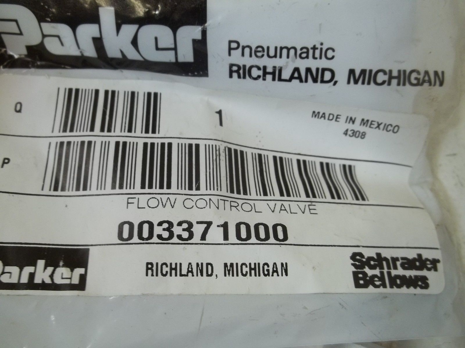 PARKER 003371000 FLOW CONTROL VALVE *NEW IN A FACTORY BAG*