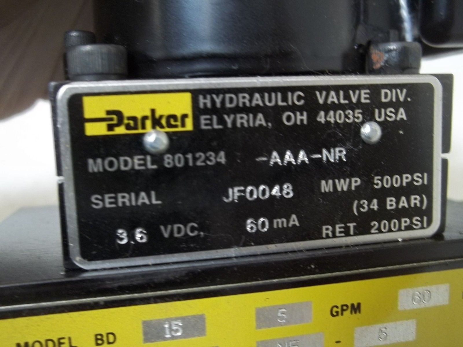 PARKER BD155GPM50MA PNEUMATIC VALVE UNMP