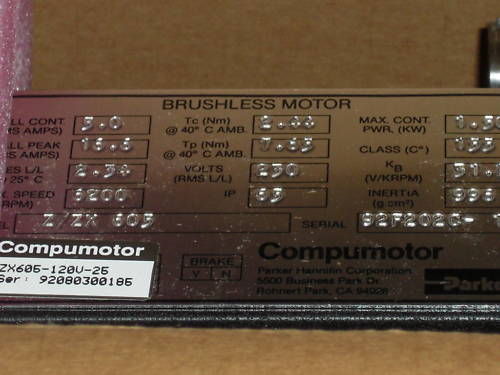 PARKER COMPUMOTOR ZX605-120V-25 BRUSHLESS MOTOR NSMP