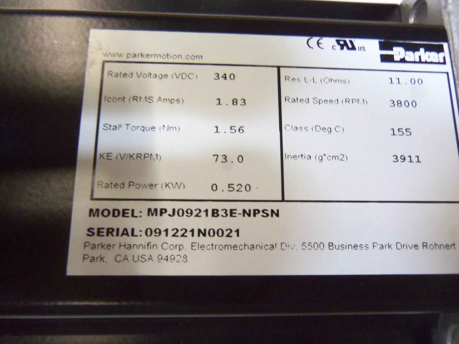 PARKER MPJ0921B3E-NPSN MOTOR ROTARY  UNMP