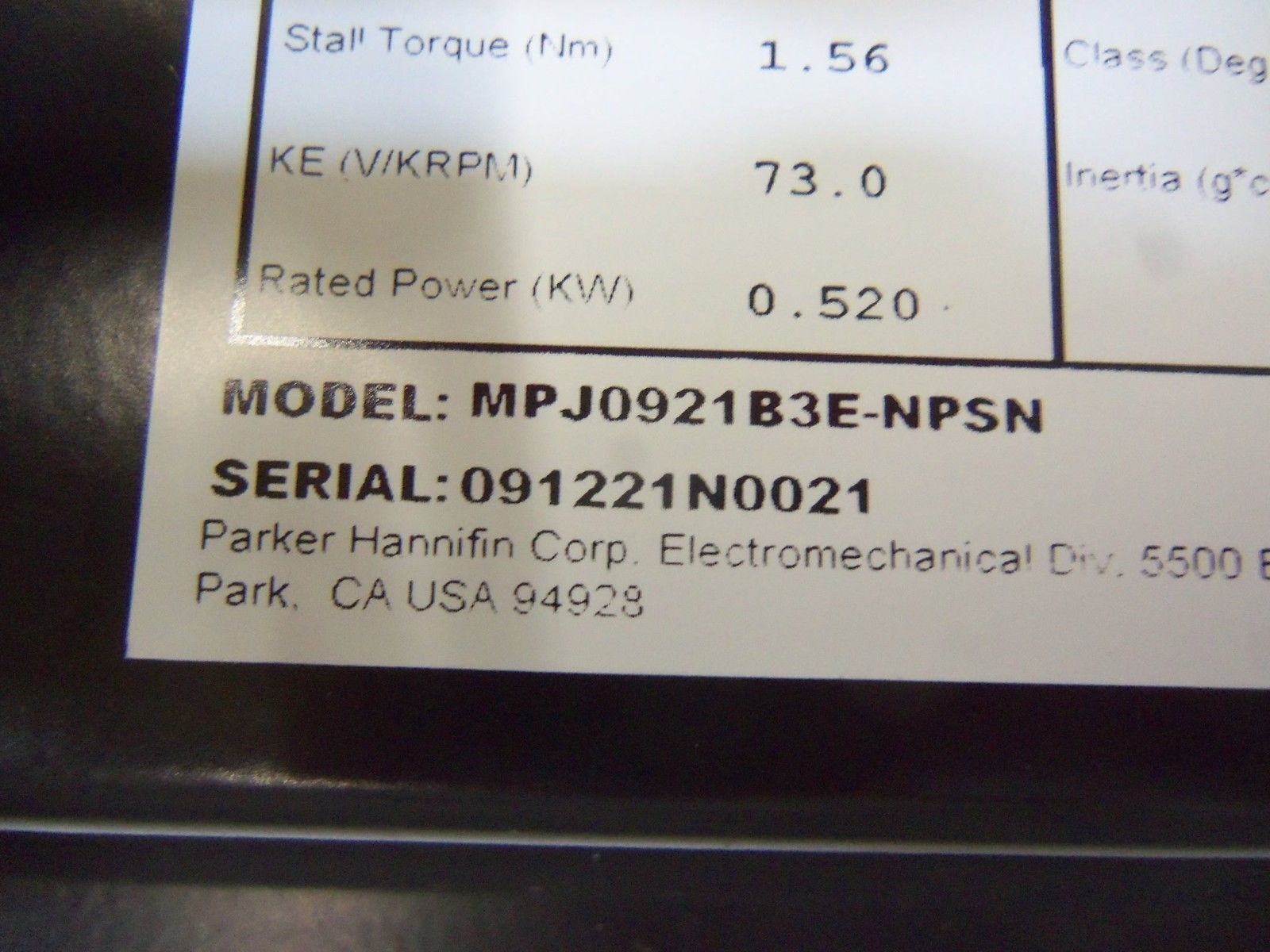 PARKER MPJ0921B3E-NPSN MOTOR ROTARY  UNMP