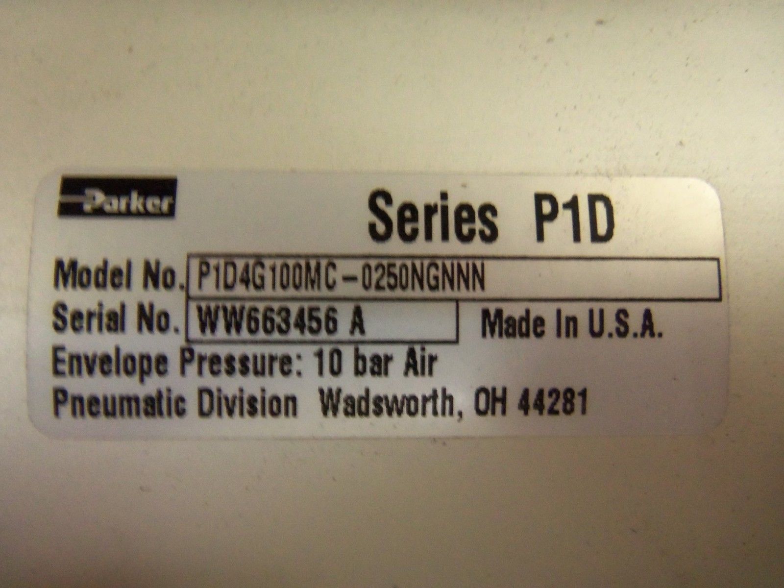 PARKER P1D4G100MC-0250NGNNN CYLINDER UNMP