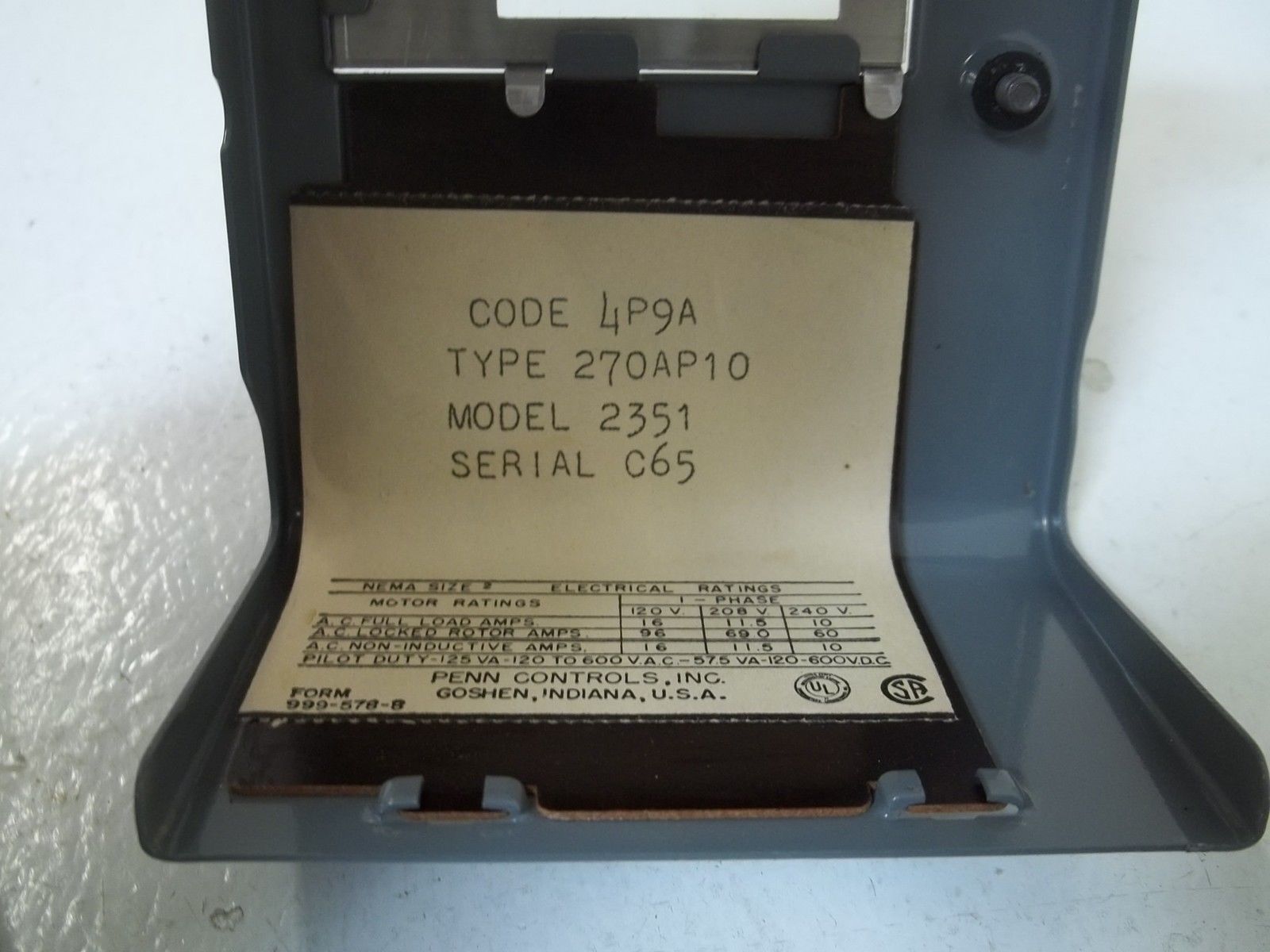 PENN 270AP10 MODEL 2351 CLOSE HI, HI PRESSURE NSMP