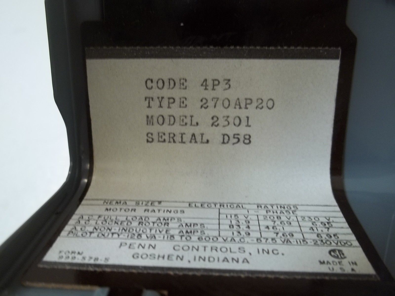 PENN 270AP20 MODEL 2301 OPEN HI PRESSURE UNMP