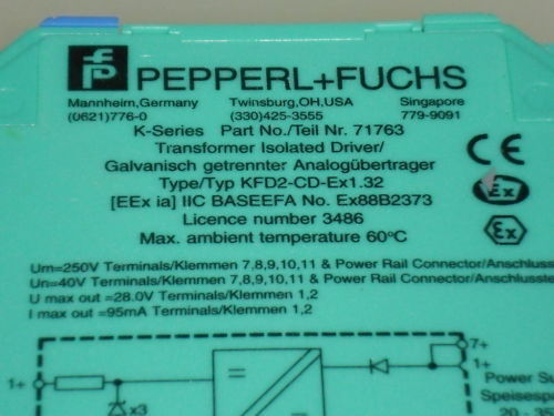 PEPPERL+FUCHS 71763 TRANSFORMER ISOLATED DRIVER KFD2-CD-Ex1.32 *USED*