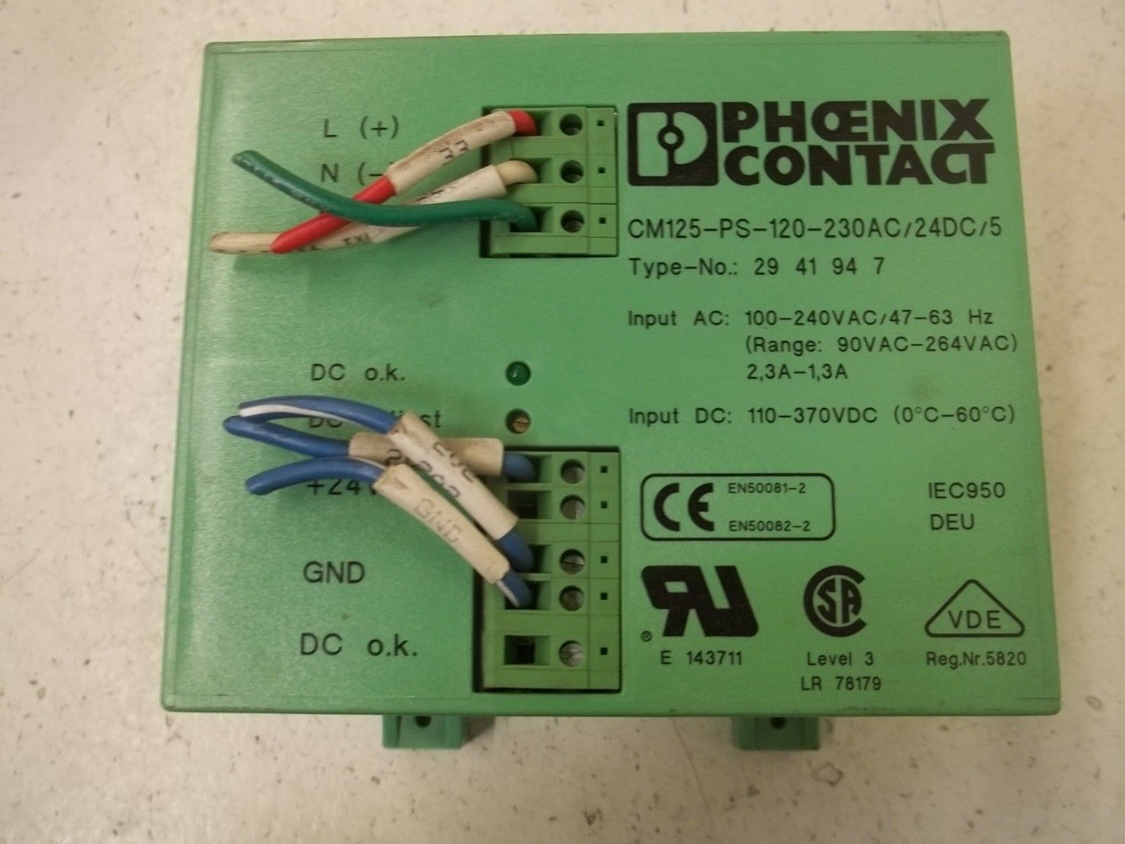 PHOENIX CONTACT CM125-PS-120-230AC/24DC/5 POWER SUPPLY UNMP