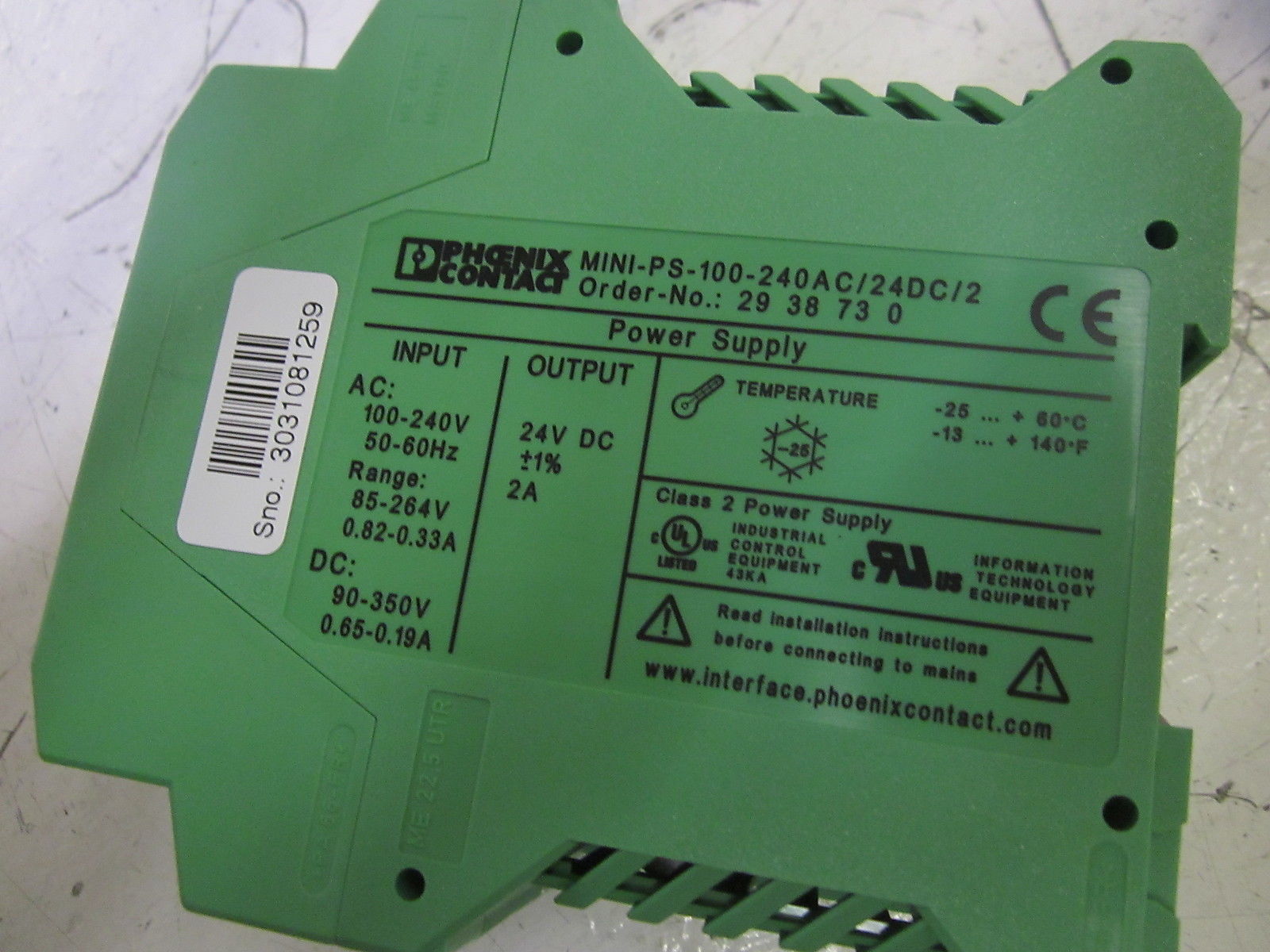 PHOENIX CONTACT MINI-PS-100-240AC/24DC/2 POWER SUPPLY  NSMP