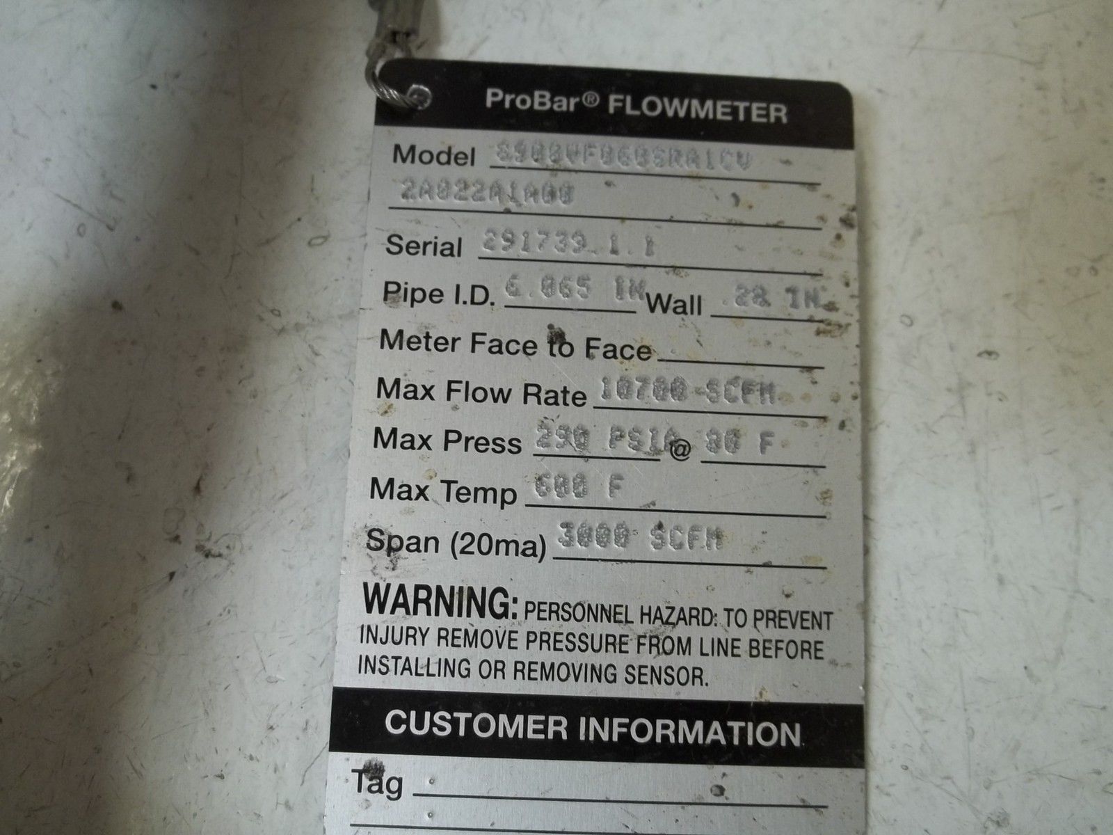 PRO BAR 8900VF060SRA1CV2A022A1A00 FLOWMETER UNMP