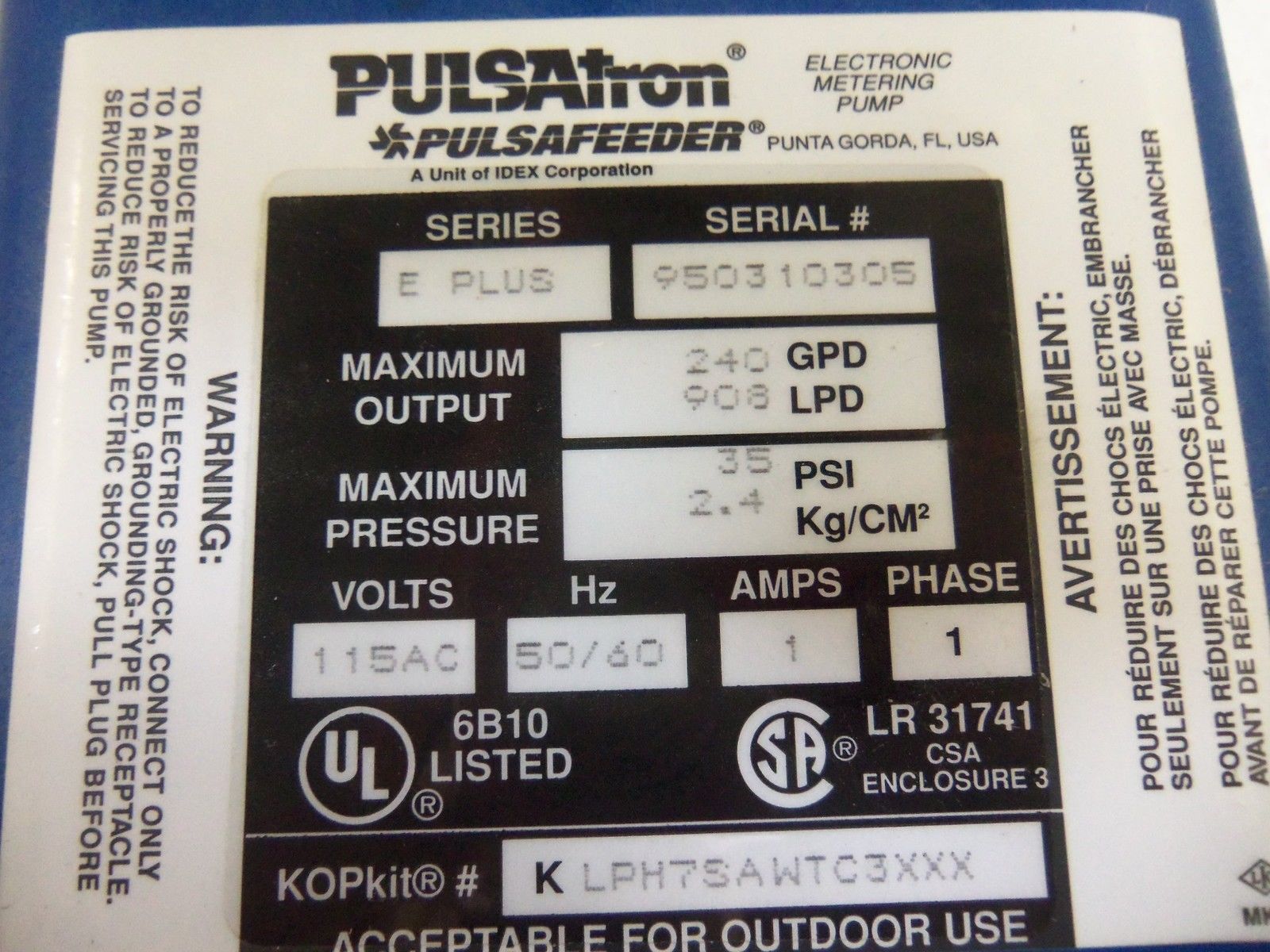 PULSAFEEDER LPH7SAWTC3XXX NSMP