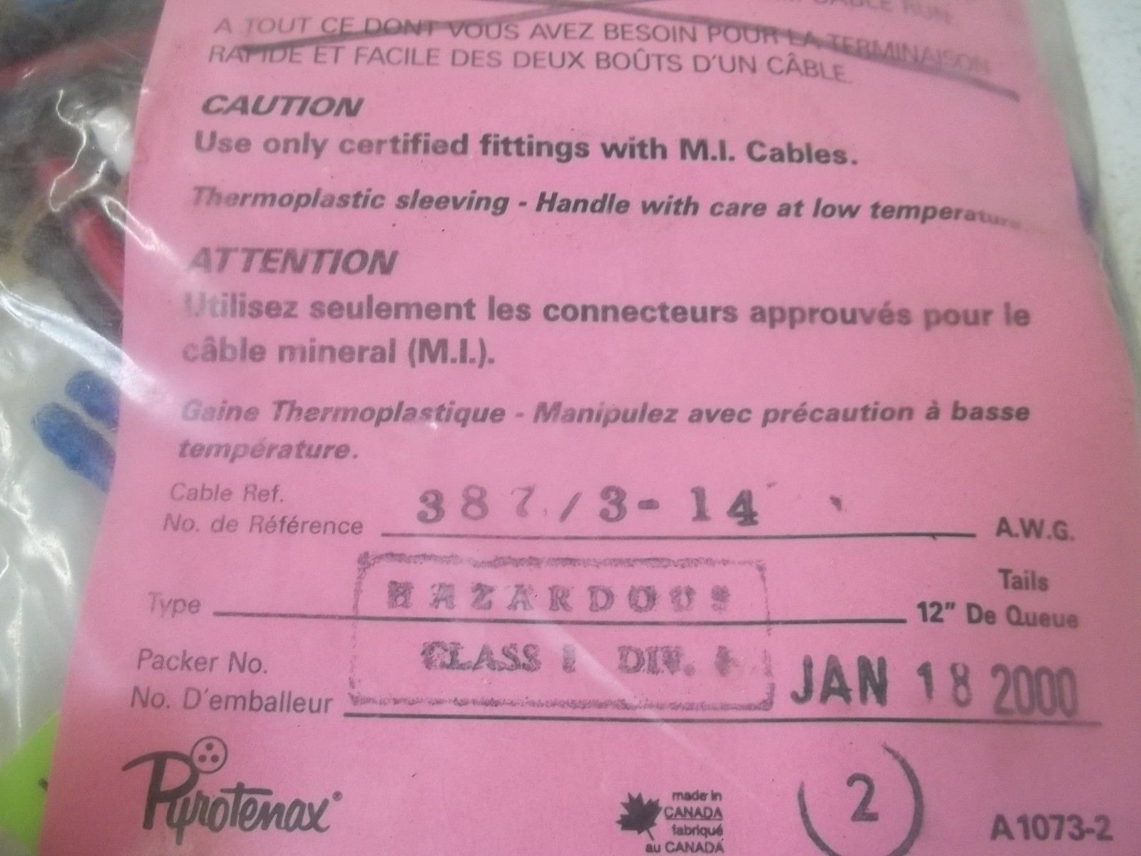 PYROTENAX 387/3-14 CABLE TERMINATION KIT NSMP